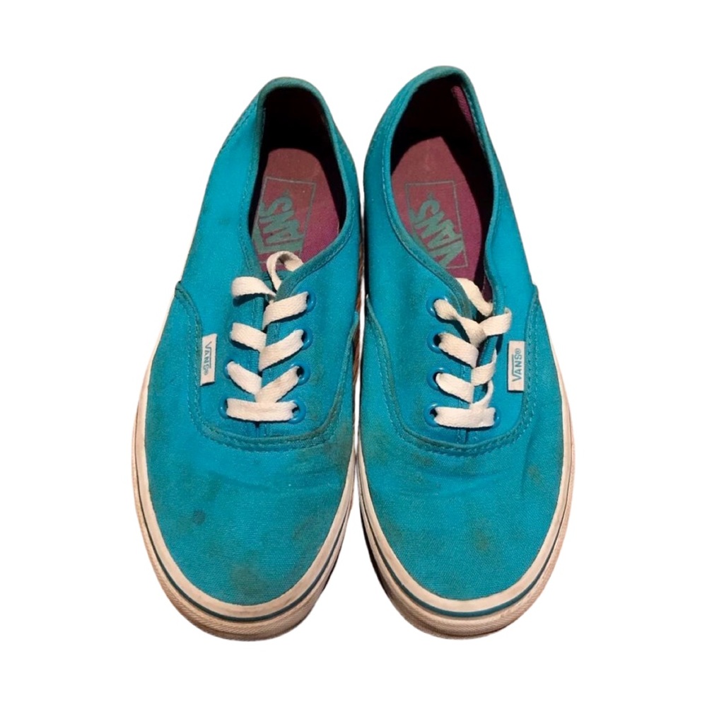 Turquoise blue Vans with purple lining